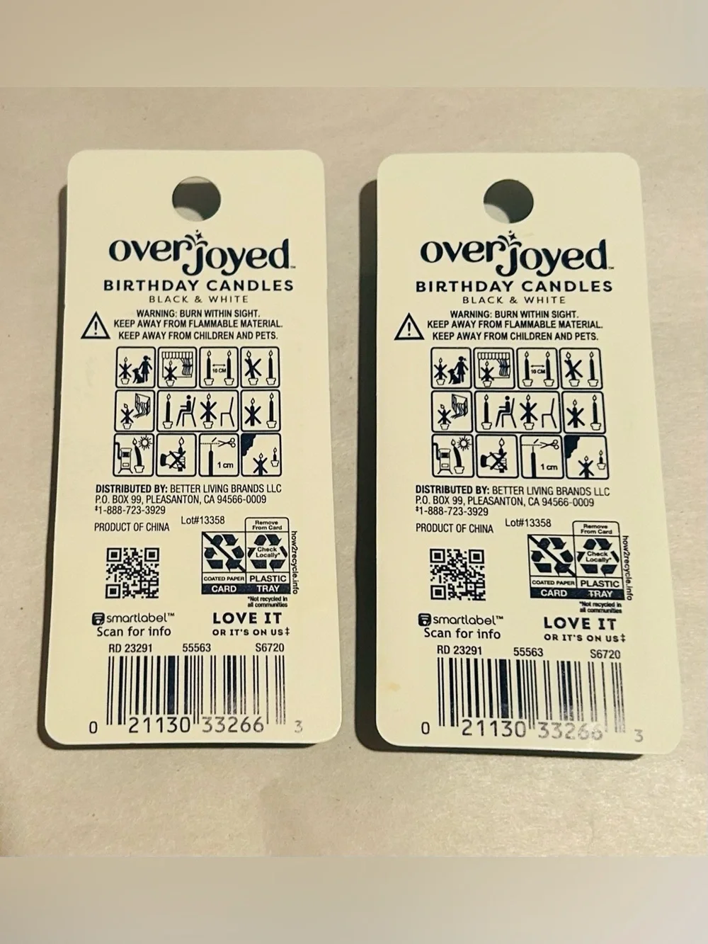 New 2 Packages Overjoyed Black and White 2 3/8” Candles 24 Candles Total